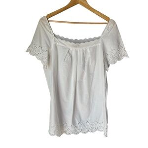 Talbots White Eyelet Women's Flowy Sleeve Cotton Top, Medium